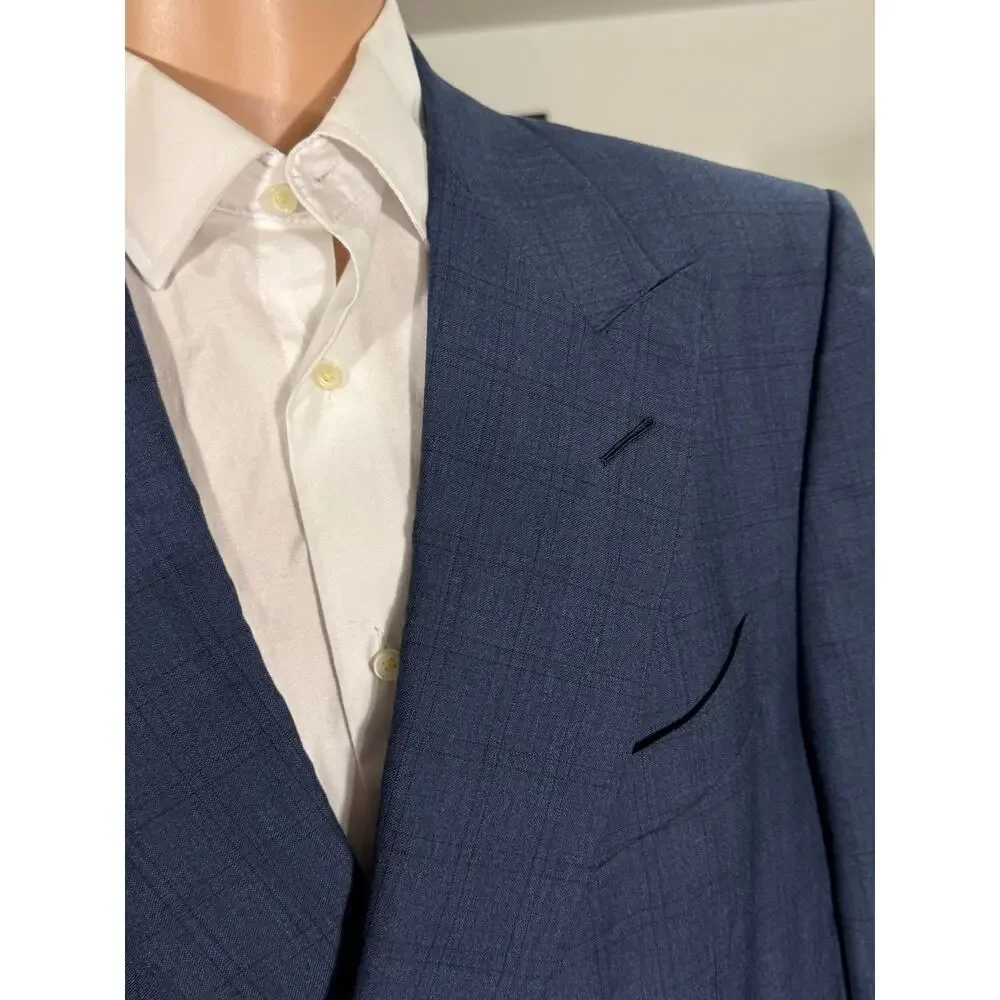 Tom Ford Blue Plaid Blazer 58C EU) 48S US Men's Peak Lapel Windsor Wool
